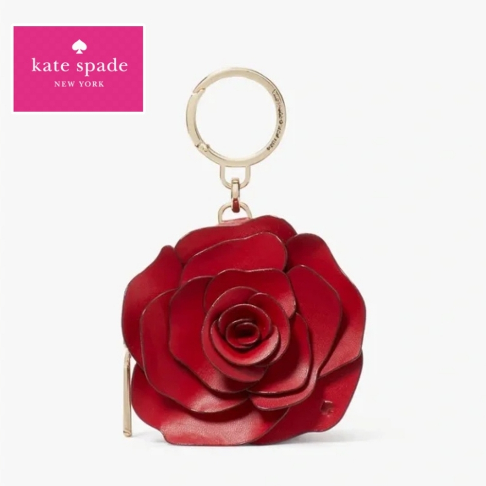 Kate Spade & Disney Beauty & The Beast 3D Flora Red Rose Coin/Key /Bag C…